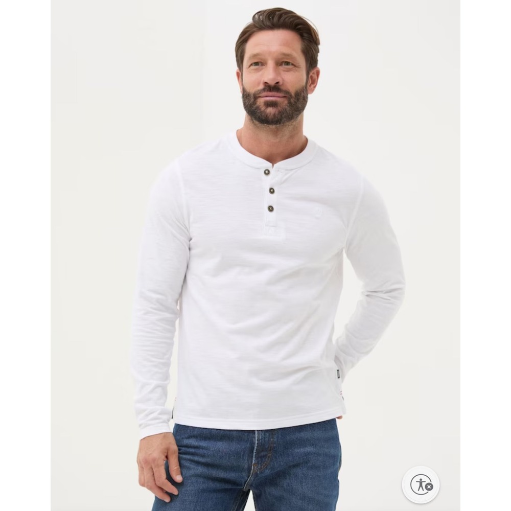 FatFace Henley Shirt Mens XL White Excellent Long Sleeve Slub Cotton Regular